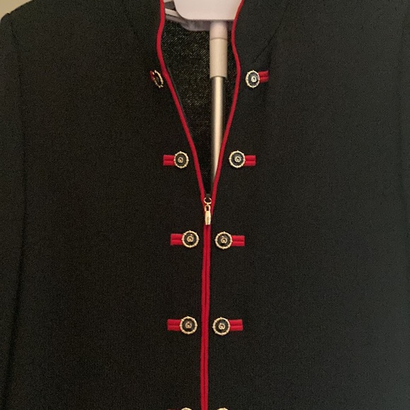St. John. Vintage Zip Up Navy Sweater With Red Trim and Gold Buttons. - Picture 2 of 4